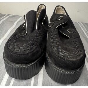 Rose G Black Suede Platform Creeper Shoes Goth Punk Y2K Grunge Woman Size 9